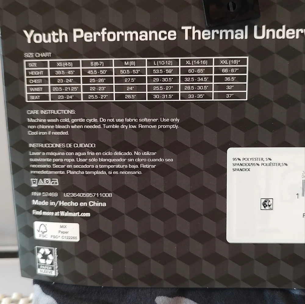 Youth Performance Thermal Underwear Set Athletic Works Black/Grey NWT
